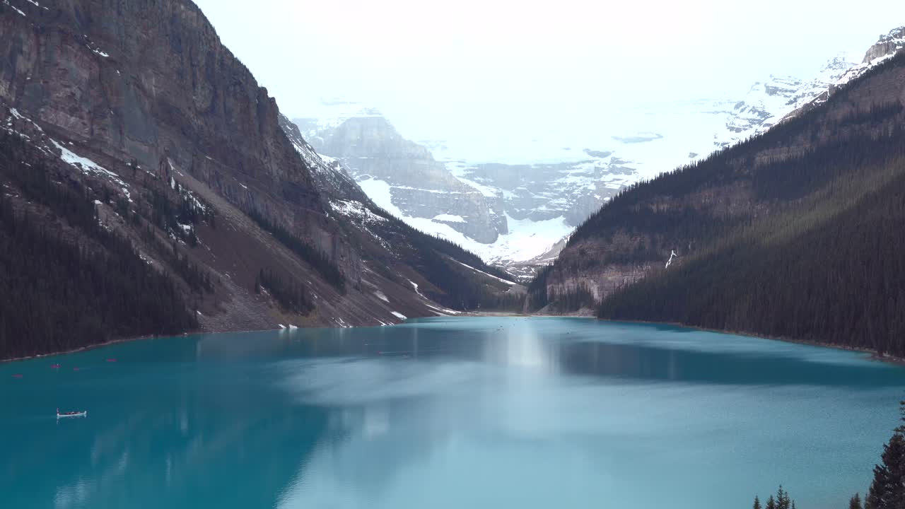 Spectacular views of the famous Lake Louise from the Fairmont hotel in Banff National Park, Alberta, Canada