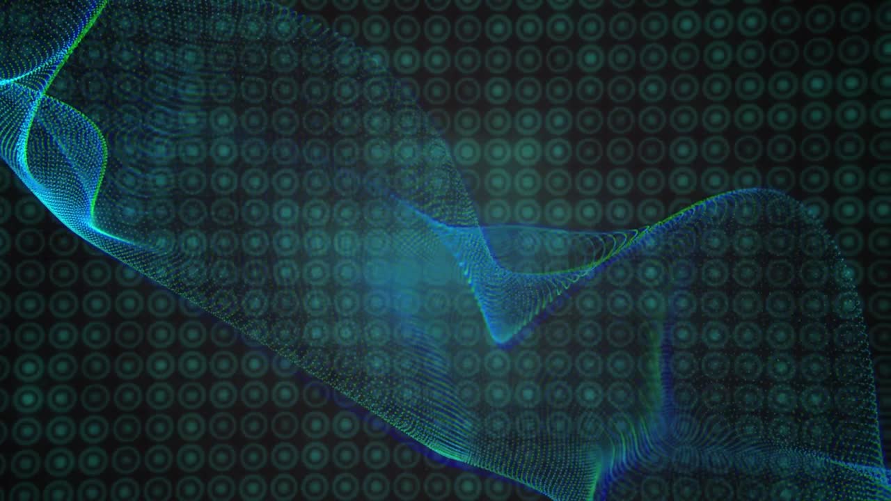 animación de patrón abstracto y pequeños círculos brillantes azules que se mueven sobre fondo negro