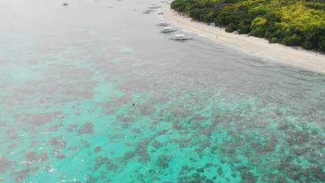 aerial footage of balicasag island in philippines. stunning view on coral reef and circle island. panglao, bohol, white beach, palm trees, boats / 4k drone video