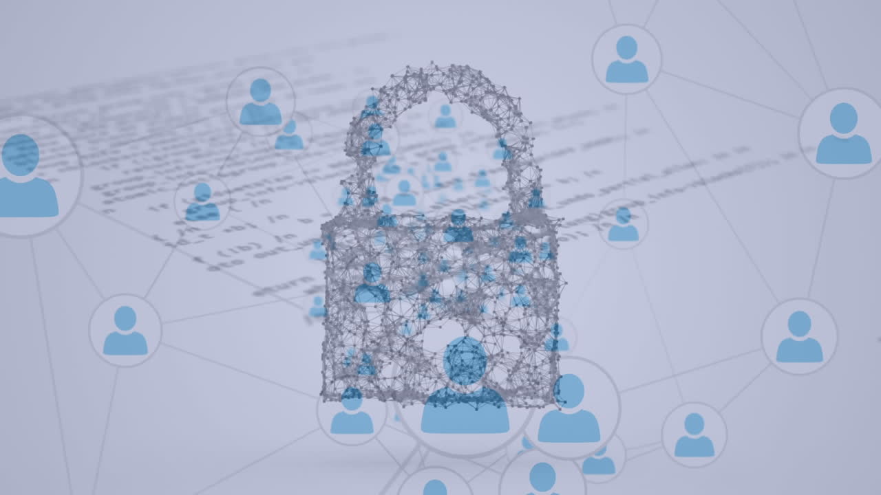 animación del candado de seguridad en línea, redes de conexiones a través del procesamiento de datos
