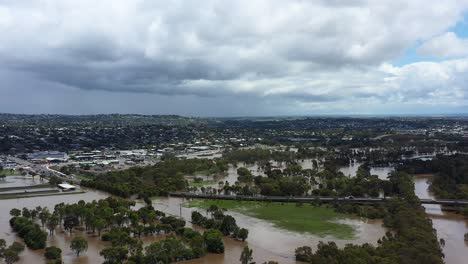 aerial damaging flood water inundates geelong, australia