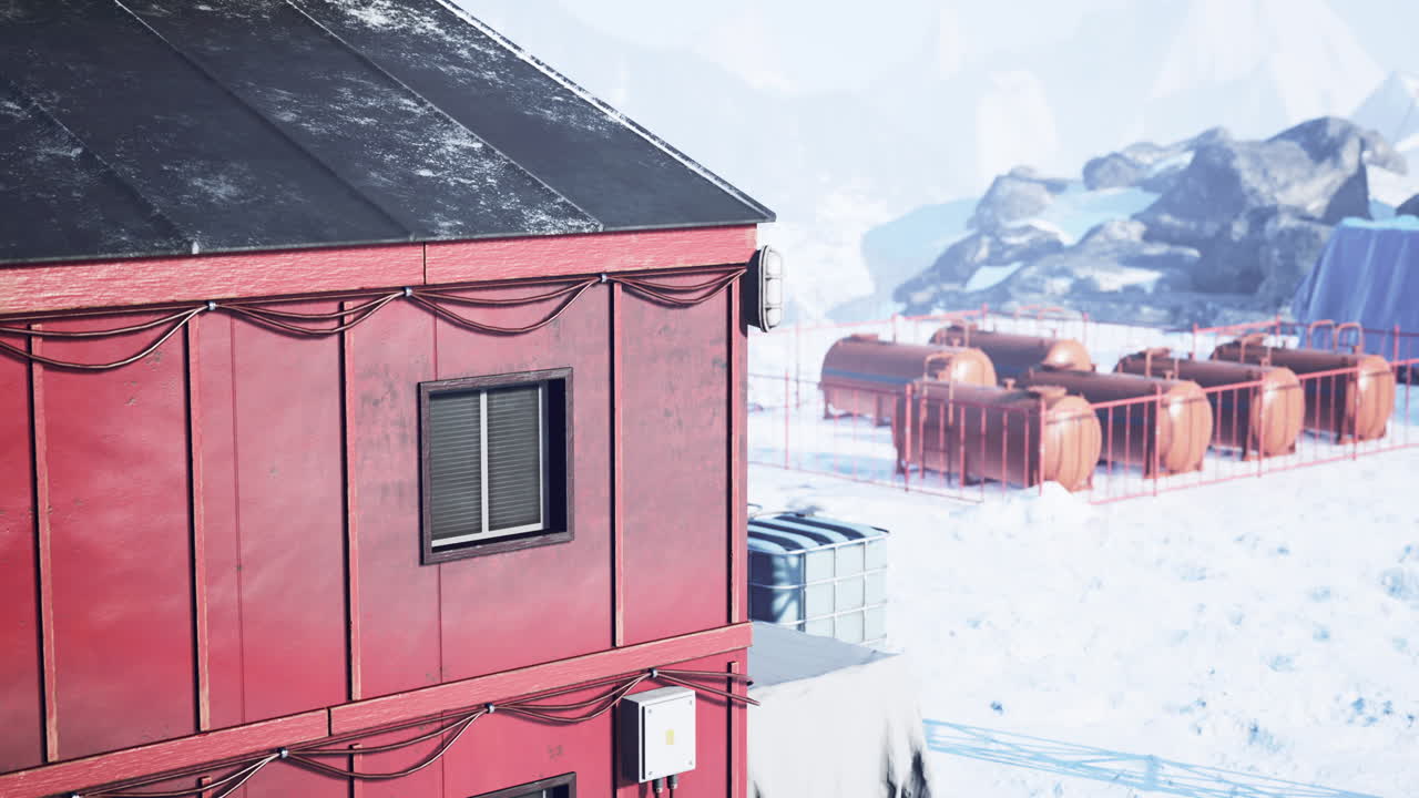 estación de investigación ártica en las montañas nevadas