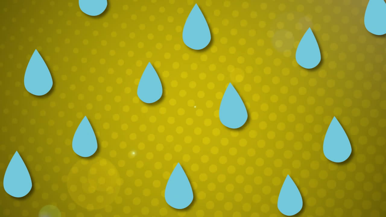 animación de gotas de agua azules que se mueven sobre el patrón en fondo amarillo