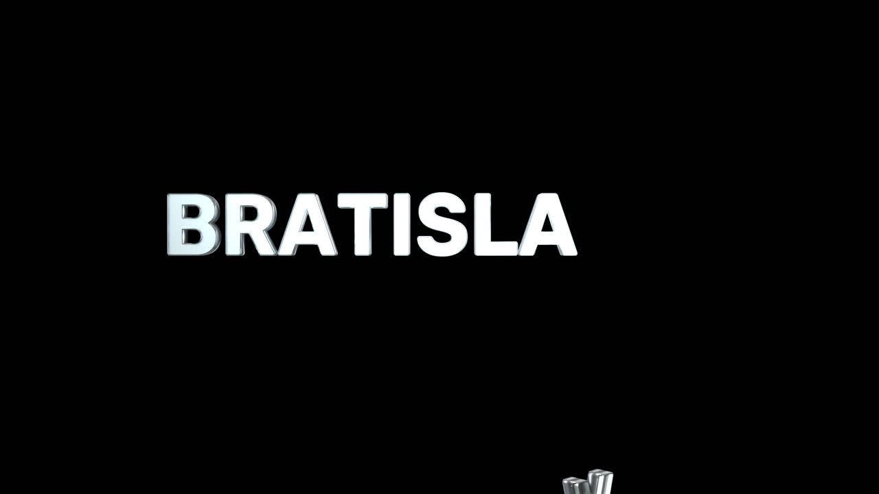 un texto 3d plateado de alta calidad y suave de la ciudad capital "bratislava"