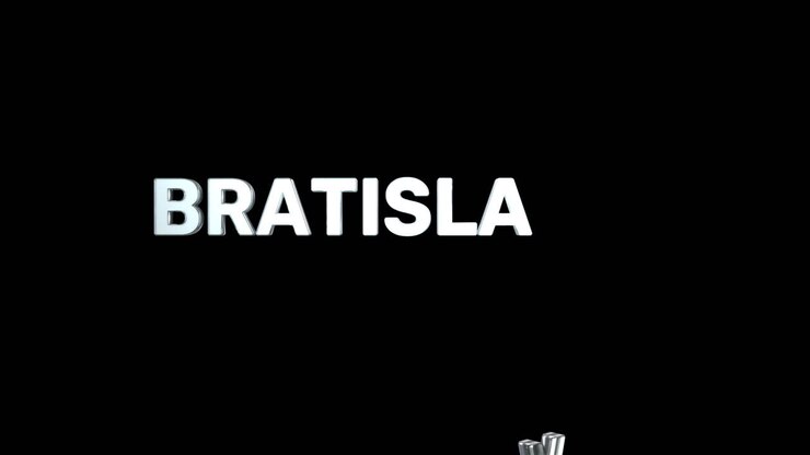 Una rivelazione fluida e di alta qualità di testo 3D argentato della capitale "BRATISLAVA"