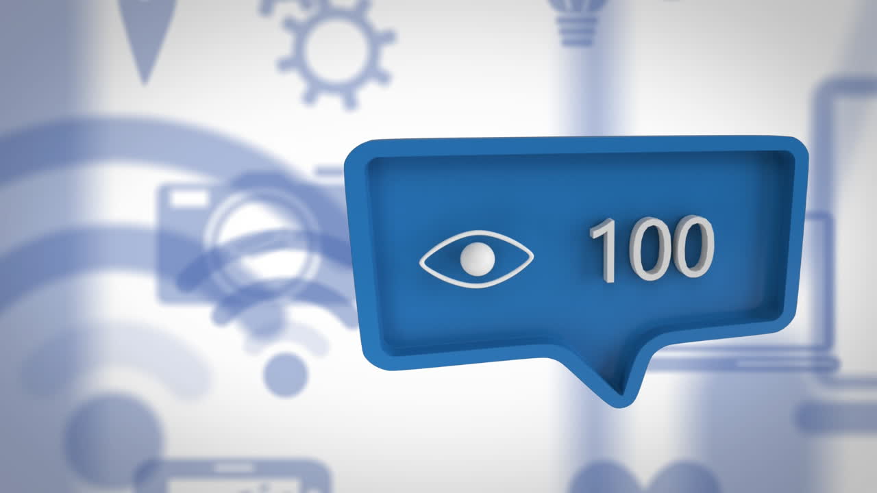 animación de números e iconos de ojos en la burbuja de habla sobre iconos digitales