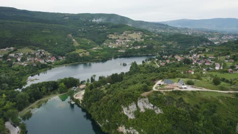 aerial scenic view of plivina jezera and malo plivsko lake in jajce