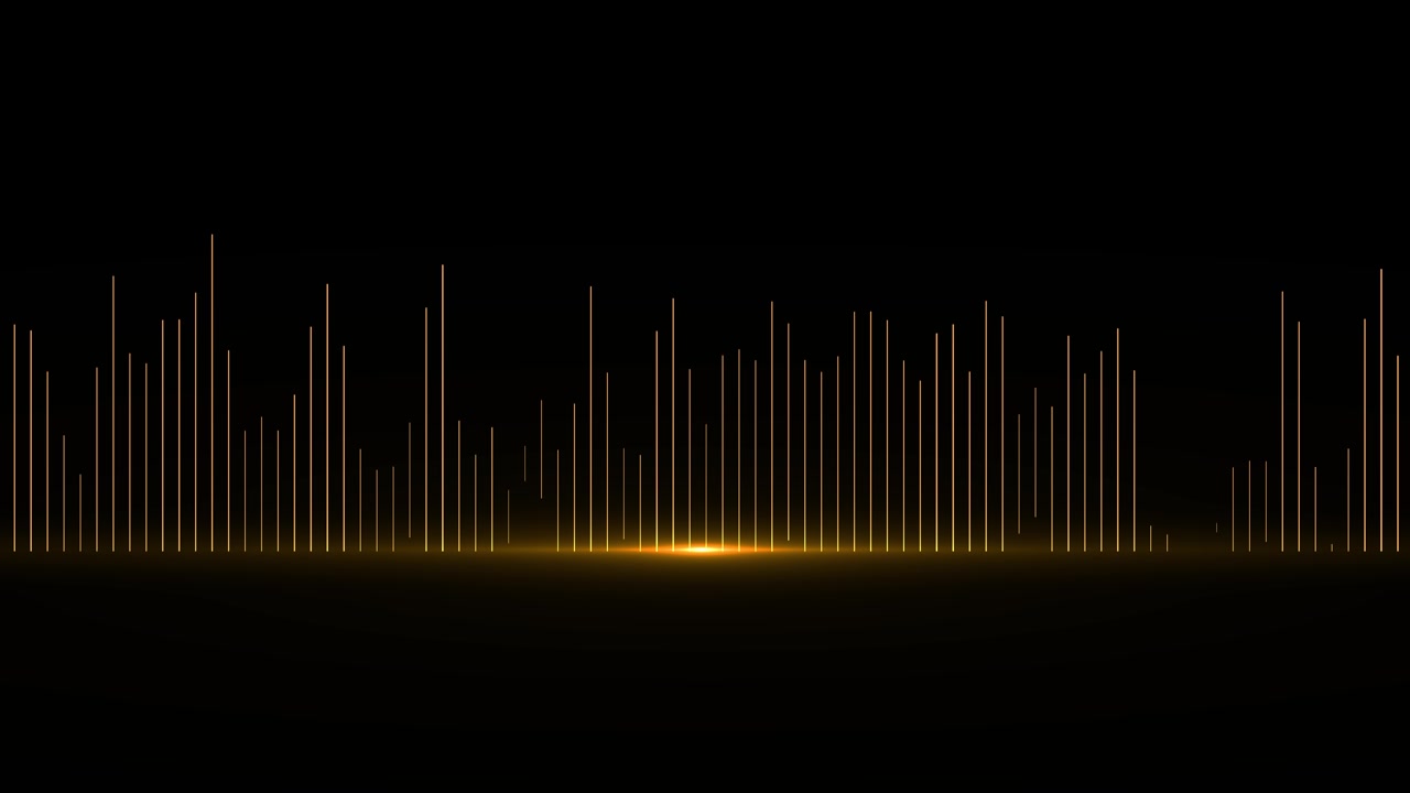 Golden audio equalizer background vertical light bars black empty space warm glow minimal sound