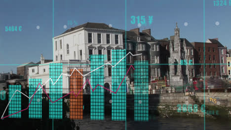 animation of data processing over cityscape