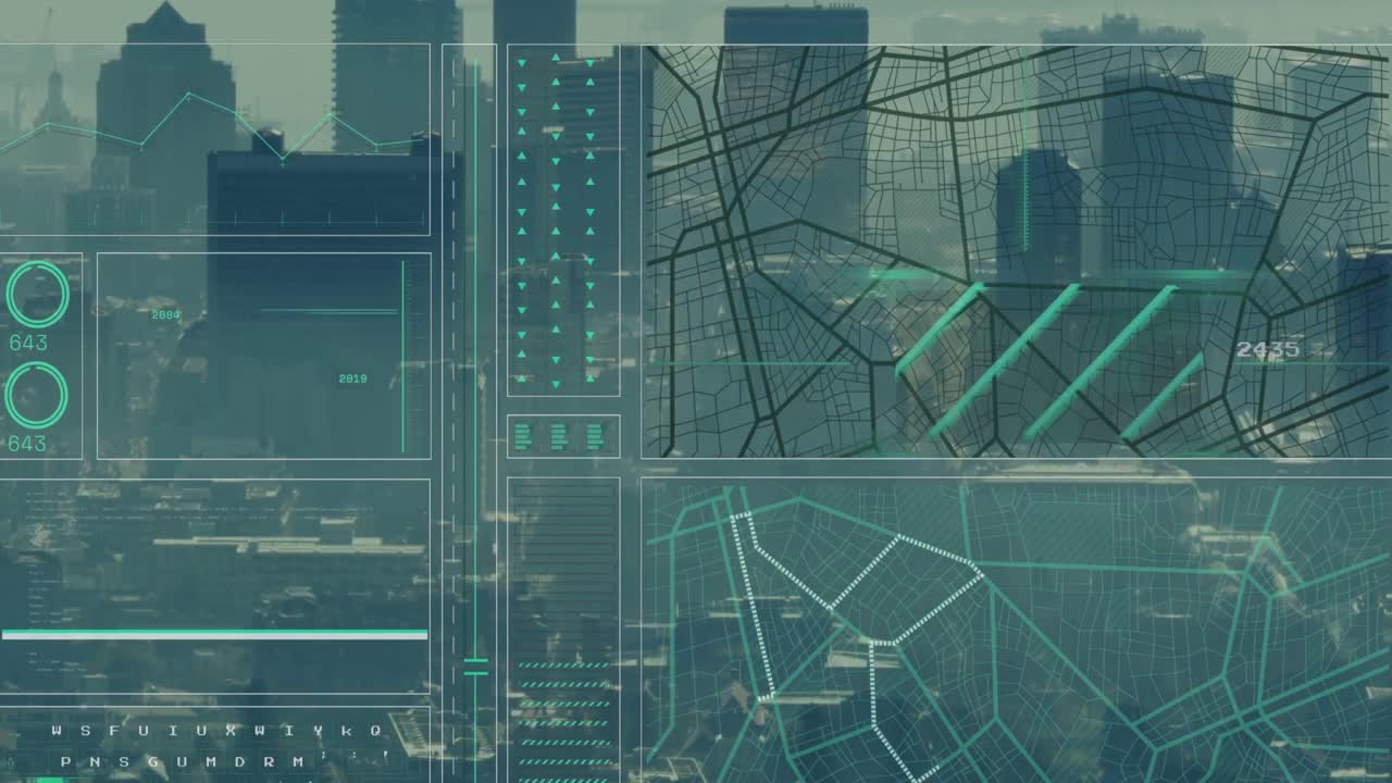 animación del procesamiento de datos sobre el paisaje urbano