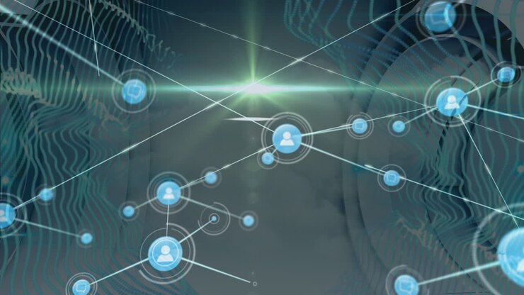 Animation of network of connections over digital space with waves