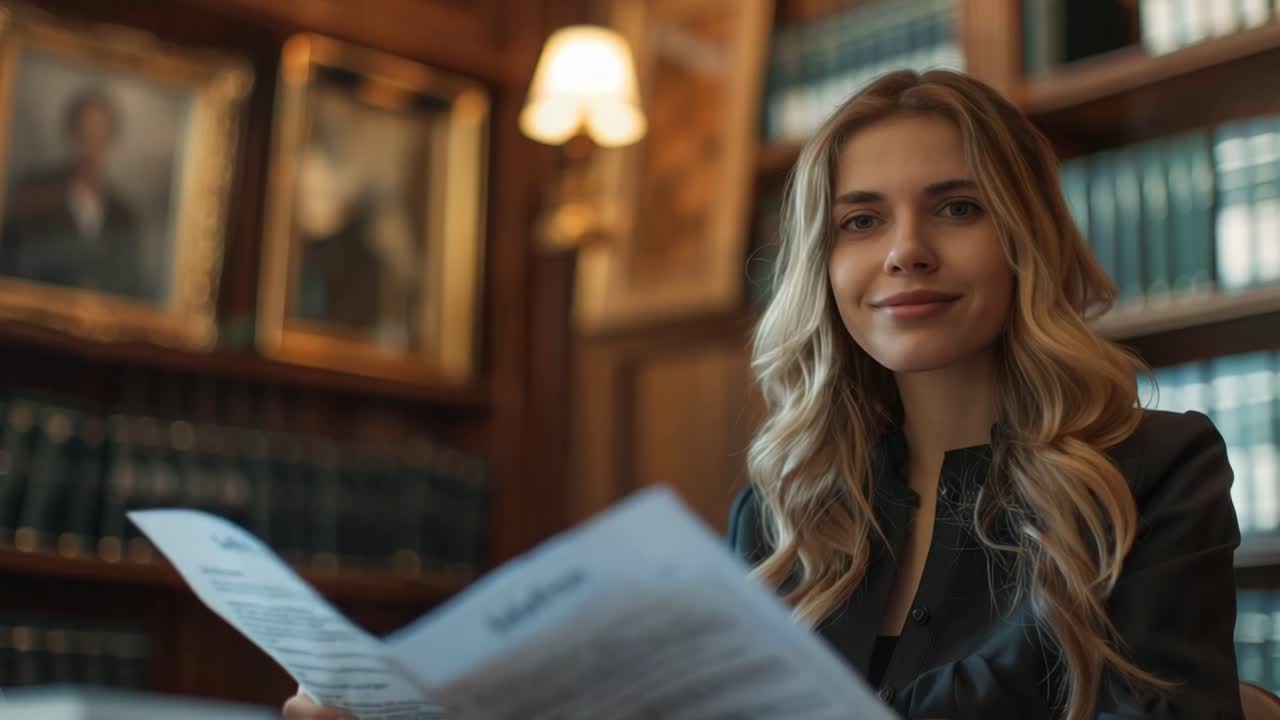 Portrait of a smiling woman in a library