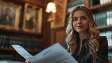 portrait of a smiling woman in a library