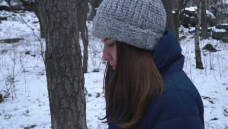 woman in a winter forest