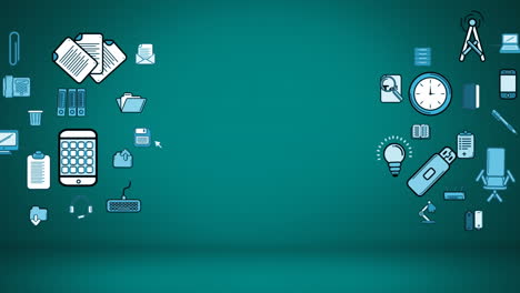 animación de un conjunto de iconos escolares sobre fondo verde