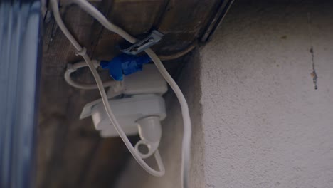 close-up of outdoor electrical wiring and connections