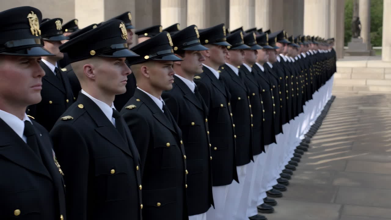 Military Cadets in Dress Uniforms Standing in Formation