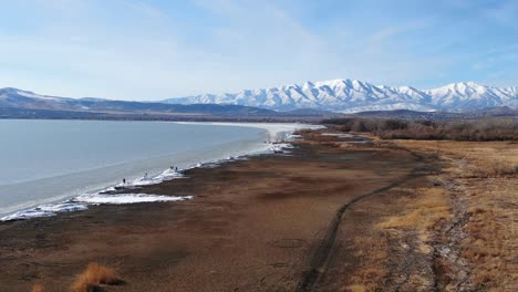 awesome drone shot and beautiful landscape over the utah lake shore