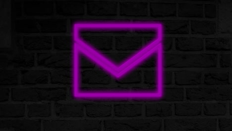 animation of glowing neon envelope icon on brick wall