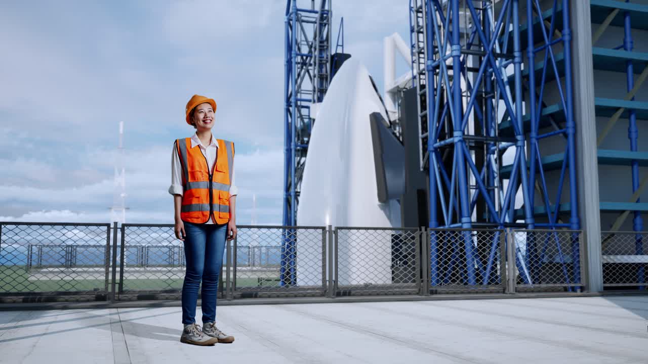 mujer ingeniera en la instalación de lanzamiento de cohetes espaciales