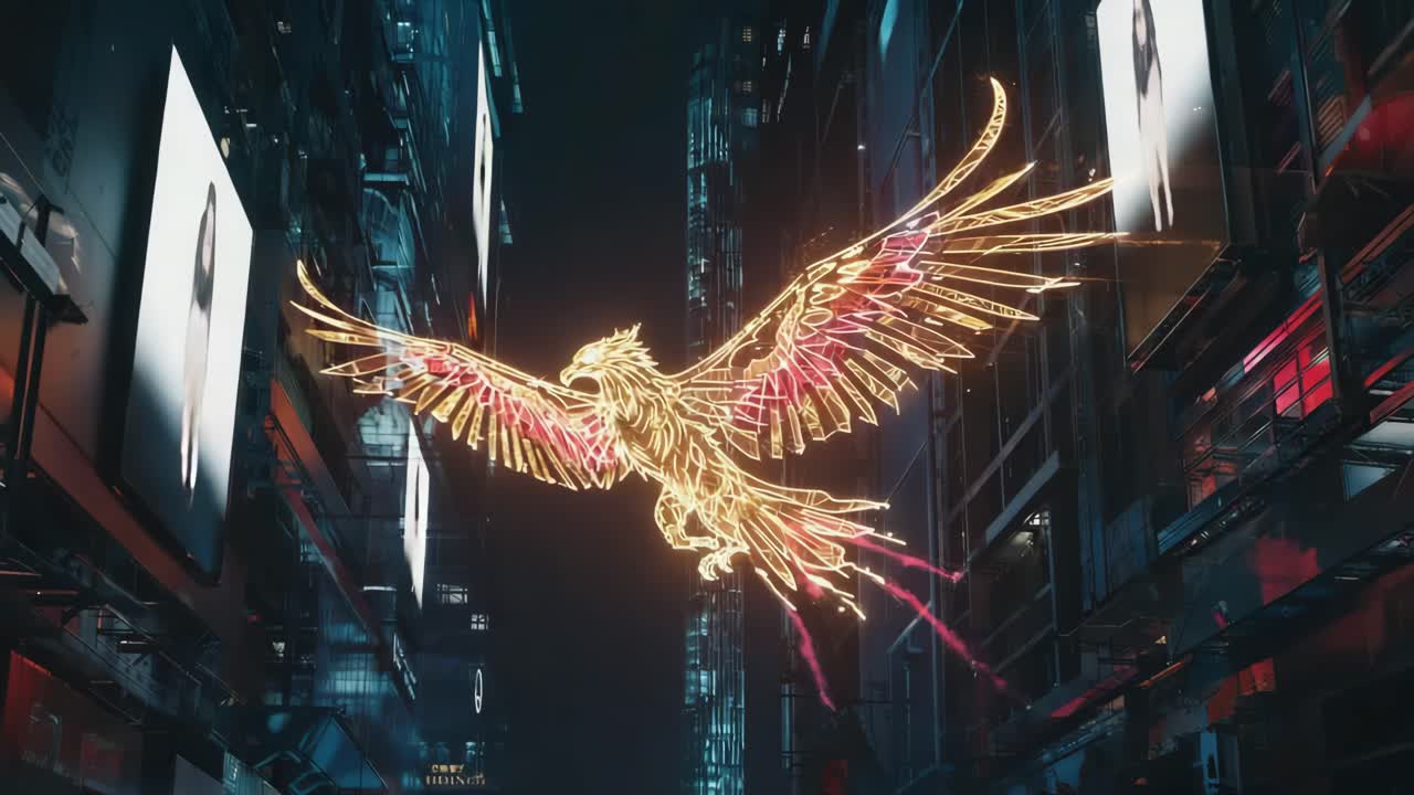 Cyberpunk Phoenix in a Futuristic City