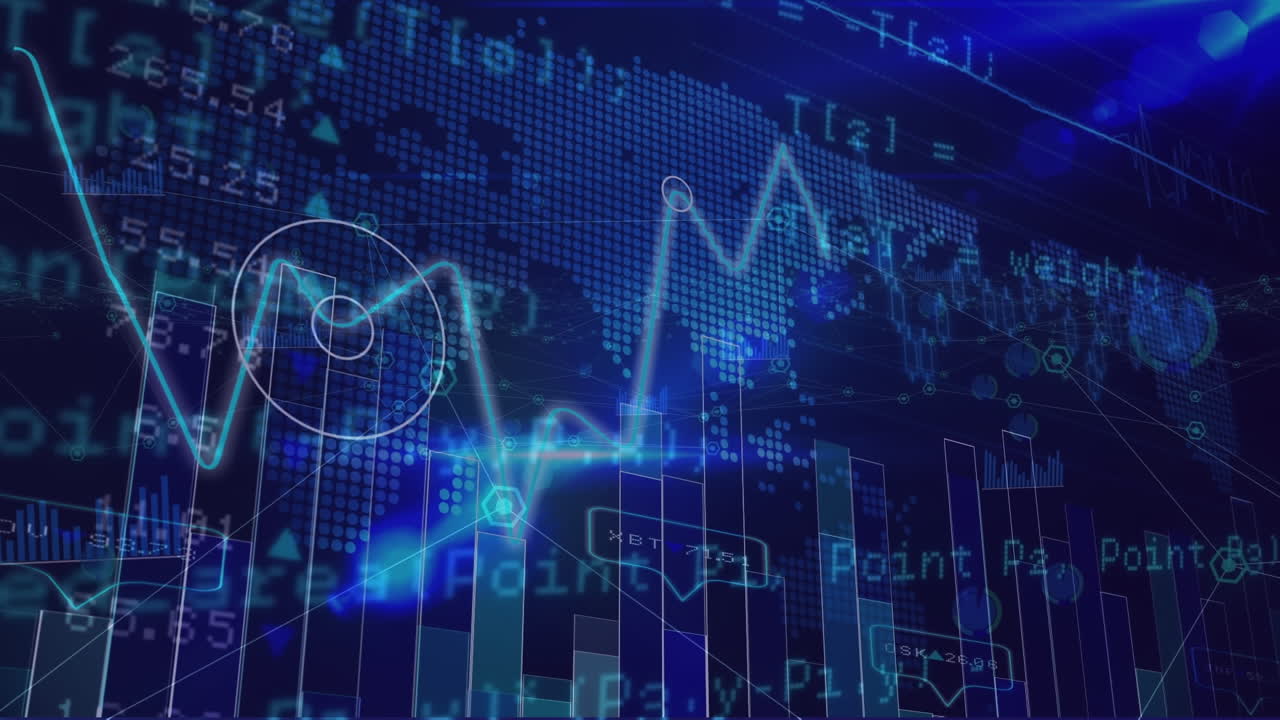 анимация обработки финансовых данных на карте мира