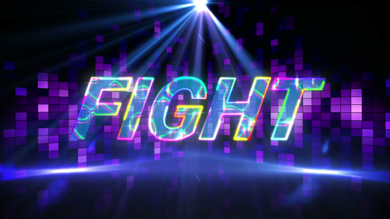 비디오 컴퓨터 게임 화면에서 단어 싸움의 애니메이션