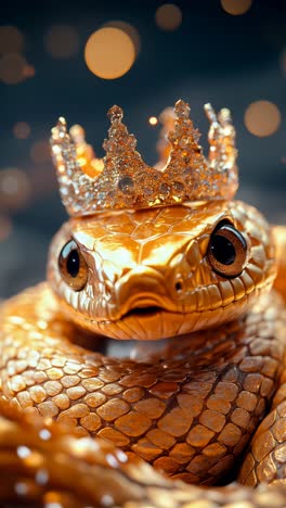 regal golden snake adorned with a crown situated in an enchanting and lush setting