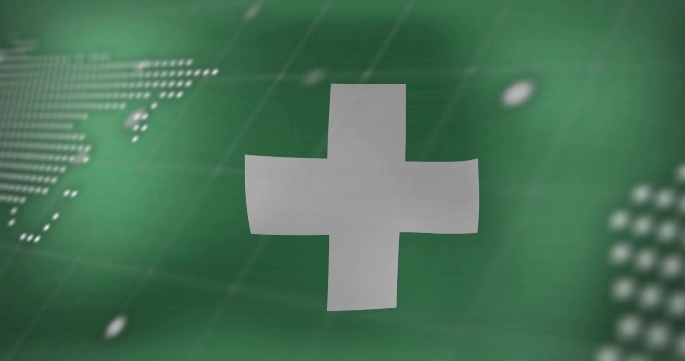 White cross fading in initiating map panning and code text scrolling simulating global data flow