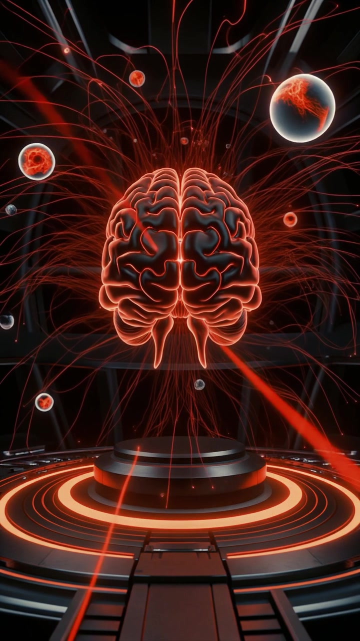 Modello Futuristico di Cervello Umano Luminoso con Connessioni Neurali