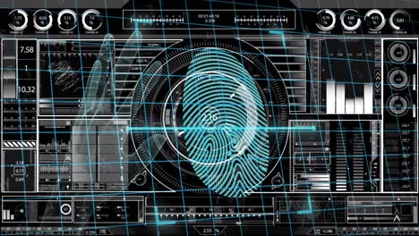 Animation of fingerprint over diverse data processing on digital screen