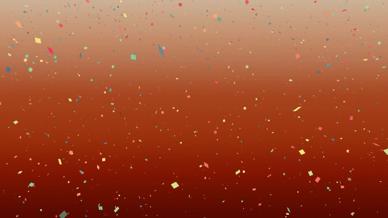 Animasi confetti berjatuhan di atas latar belakang gradien oranye
