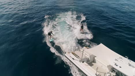 aerial of wakeboarding in south pacific islands of tonga