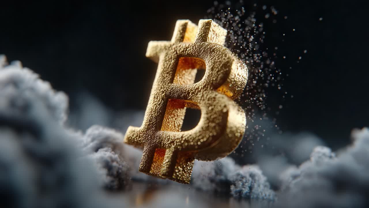 Exploring the Rise of Cryptocurrency: A Captivating Glimpse into the Golden Symbol of Bitcoin Amidst Clouds and Nebulae of Digital Wealth
