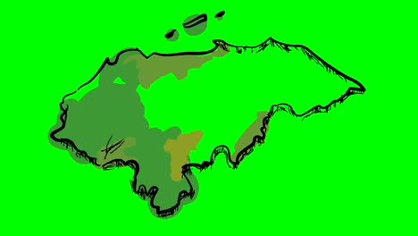 honduras drawing colored map on green screen isolated whiteboard