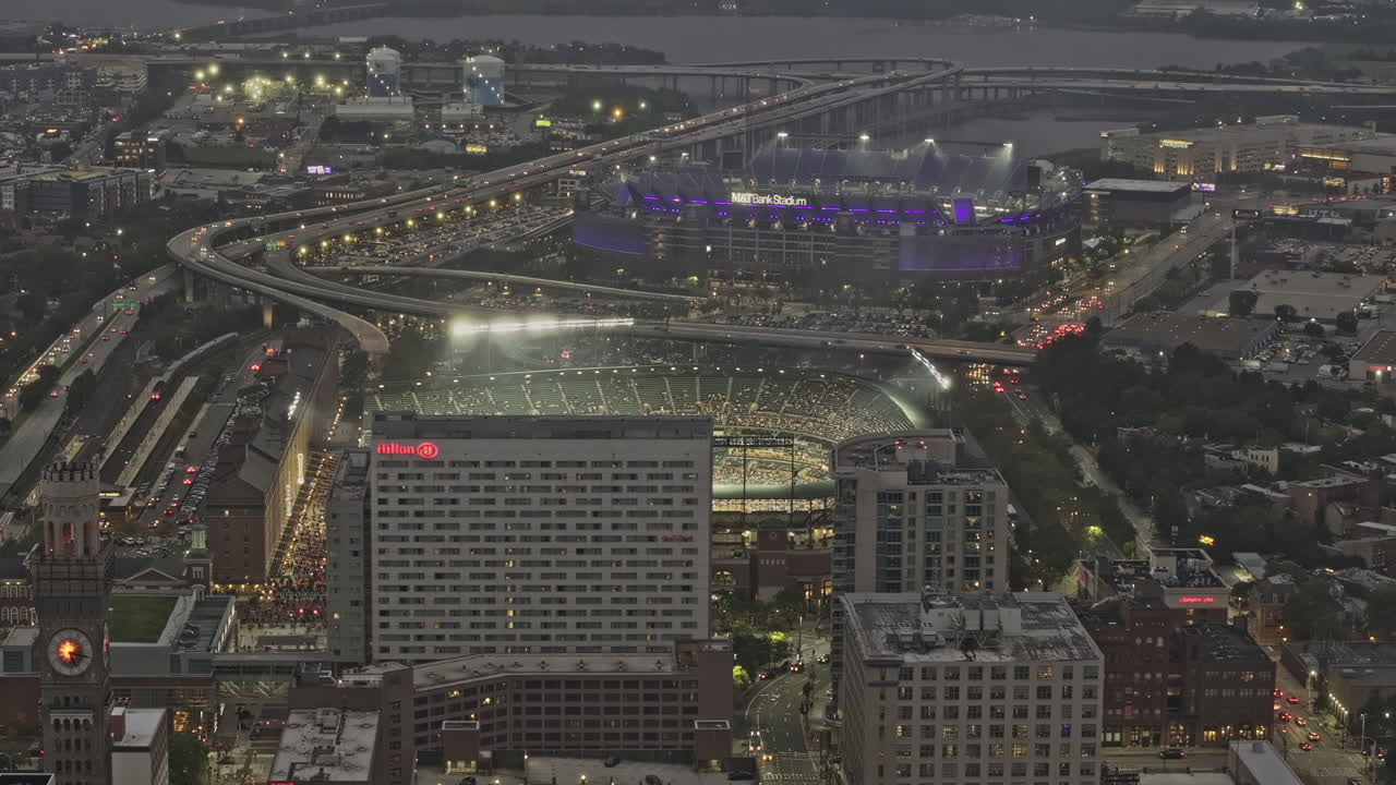 Aerial View of Fenway Park and Gillette Stadium at Night