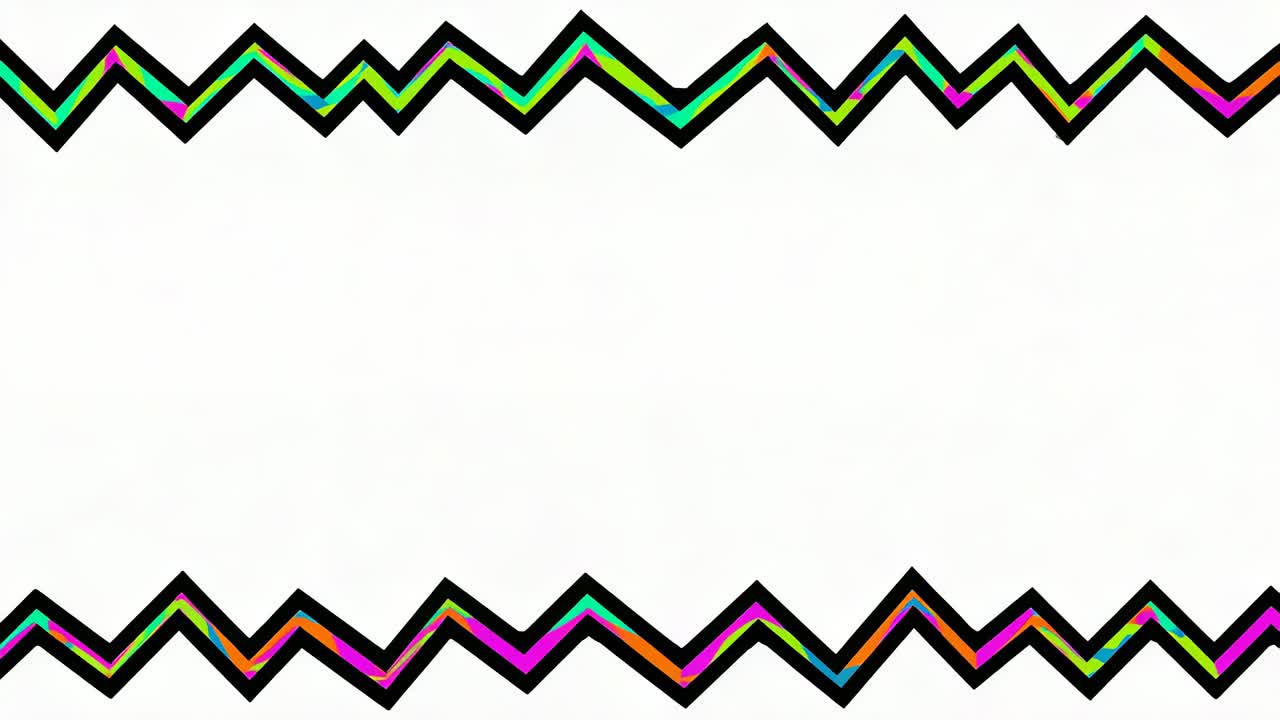 Moving paired zigzag bands sliding neon layers on white panel as loop begins creating scroll effect