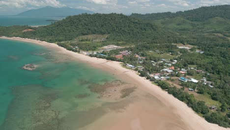 Beautiful-Paradise-Drone-Aerial-View-Telok-Melano-Sarawak,-Kampung-Telok-Melano-was-once-a-shelter-during-sea-storms-for-traders-from-Sambas,-Indonesia-to-Kuching