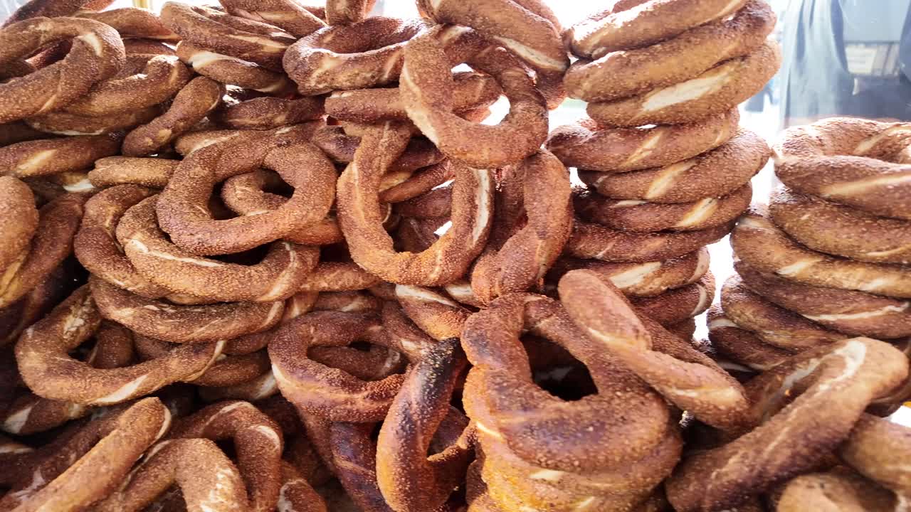 A pile of Turkish Simit bagels