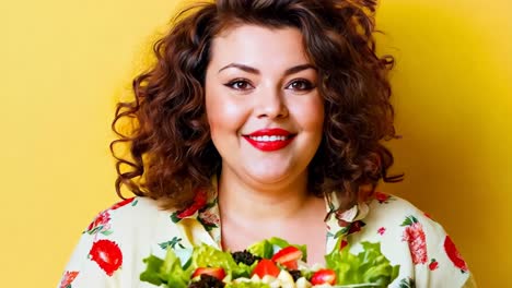 una mujer sosteniendo un plato de ensalada en sus manos