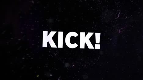 Animation-of-kick-in-white-text-with-colourful-distortion-over-blue-powder-explosion-on-black