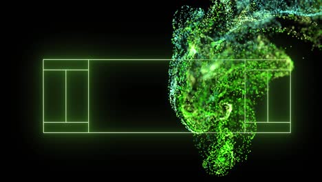 animation of green neon football field and green particles