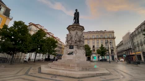 view of luis de camoes square at downtown lisbon, portugal europe