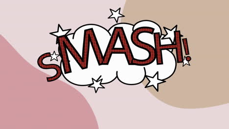 animation of text smash, over explosion, on pink and brown background