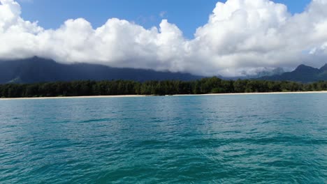 wegfliegen von einer abgelegenen tropischen hawaiianischen insel, die unbewohnt aussieht