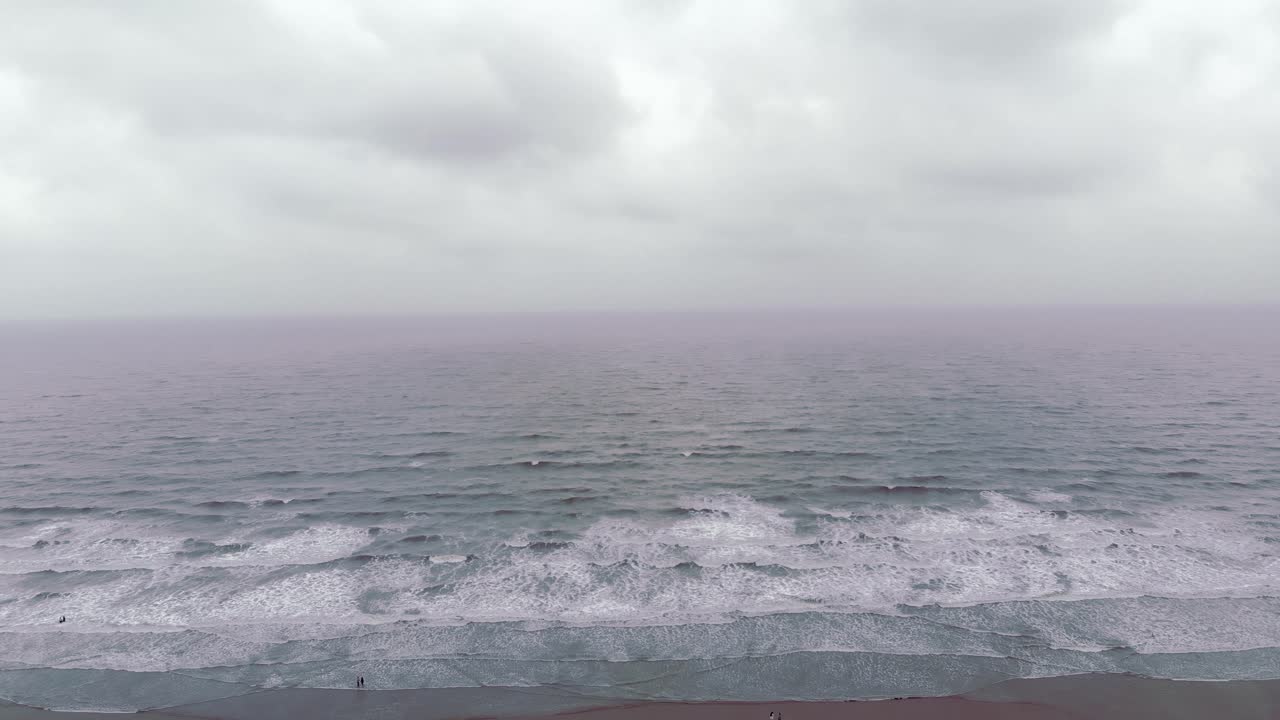 Aerial shot of Mandarmani beach in cloudy weather in West Bengal during supercyclone Biporjoy