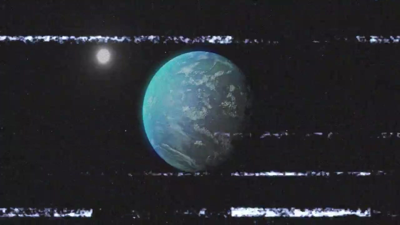 Retro VHS Static and Glitch on a Rotating Planet