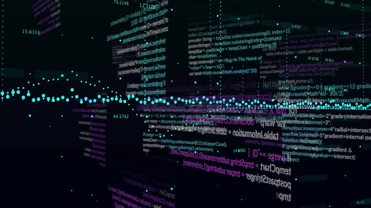 Animation of data processing on black background