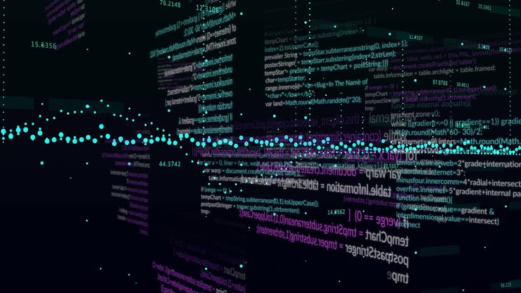 Animation of data processing on black background
