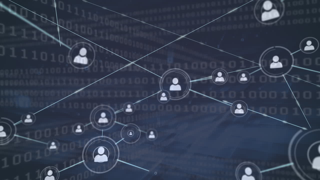 animación de la red de conexiones y código binario sobre fondo naval